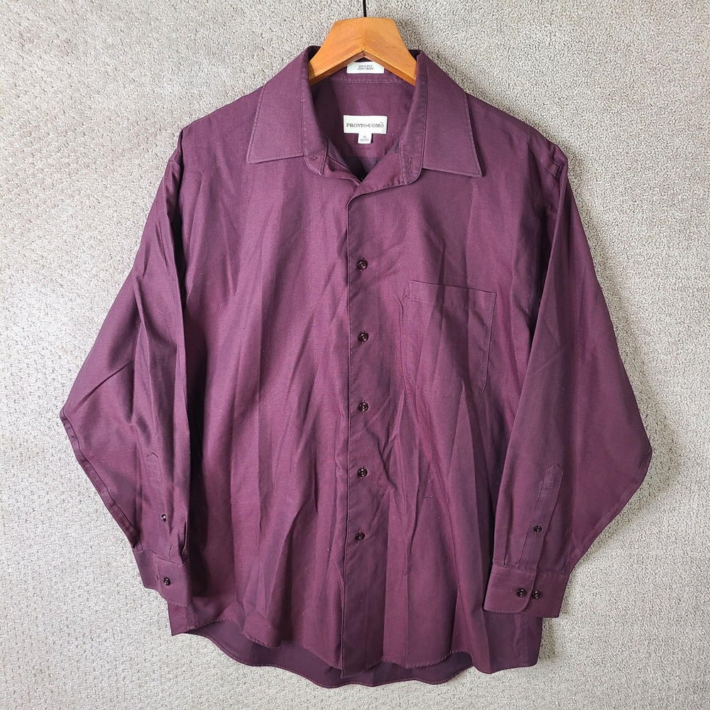 Pronto Uomo Shirt 16 32/33 Mens Purple 80s 2-Ply Non Iron Cotton Button Down
